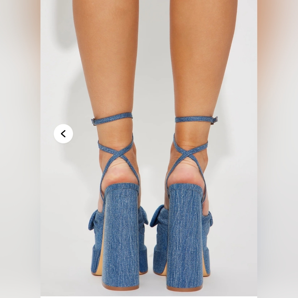 SOLD OUT Fashion Nova FIND YOUR LOVE Denim Platform Heels With Bow - Picture 4 of 7